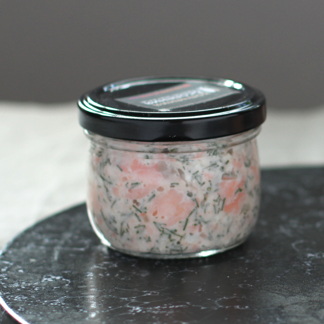 Рийет из сёмги с творогом и укропом банка Рийет из лосося (сёмги) с творогом